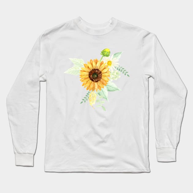 Sunflowers and Daisies Bouquets | Watercolor | Art | Pattern Long Sleeve T-Shirt by Harpleydesign